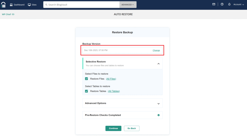 Restore WordPress from backup